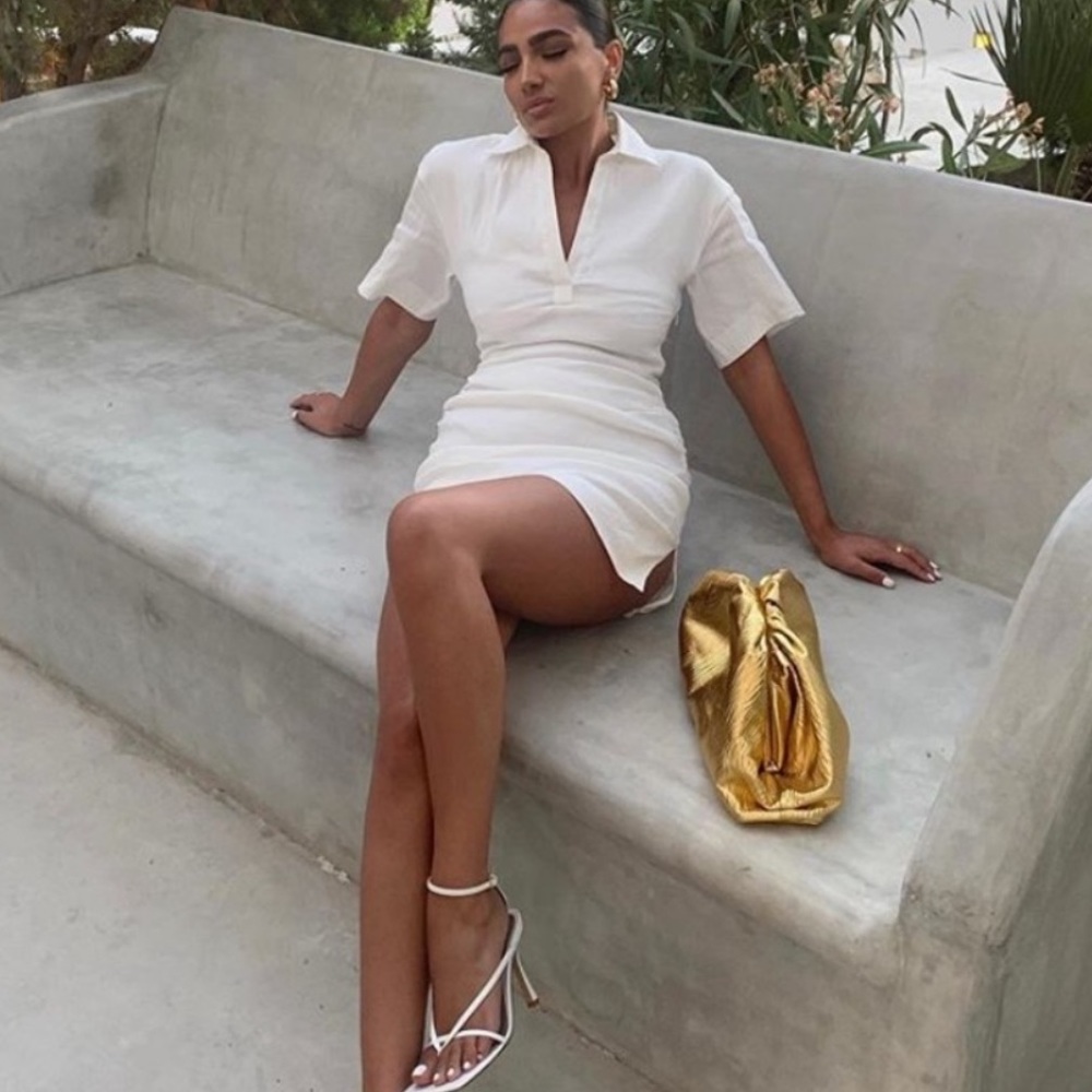 Zara ruched rustic white dress